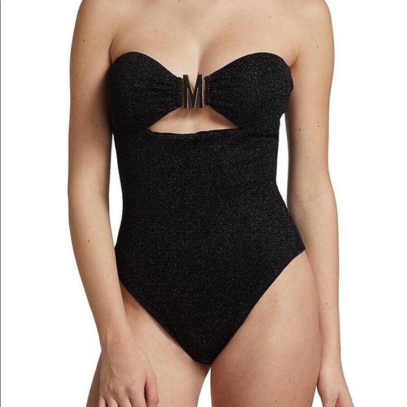 Moschino Glitter Halter Cutout One Piece Swimsuit Black XS NWT - Picture 7 of 8